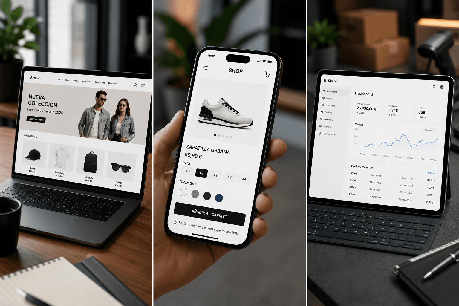 Desarrollo ecommerce con catálogo de producto y tienda online orientada a conversión.