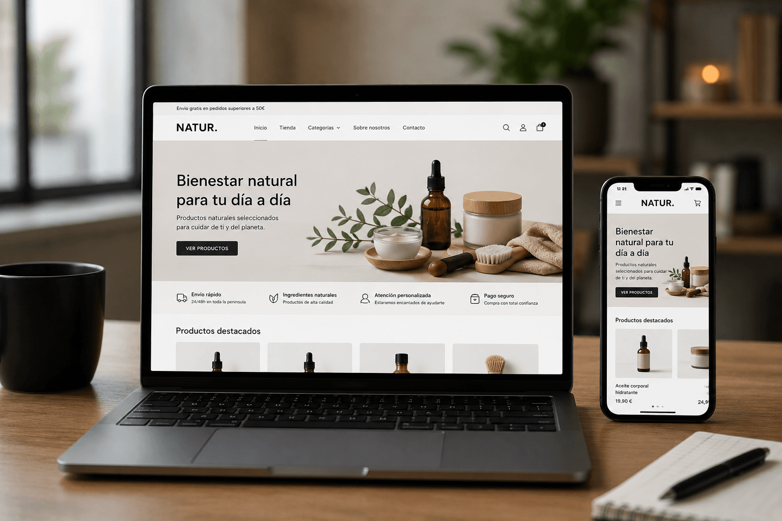 Páginas de producto ecommerce, flujo de compra y planificación operativa.