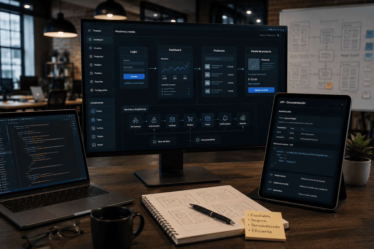 Herramientas internas, flujos conectados e interfaces de negocio.